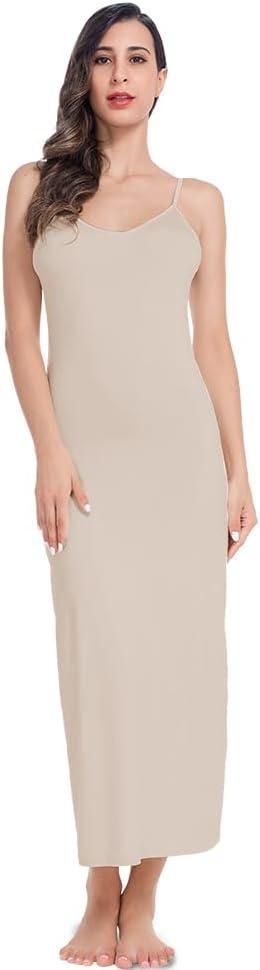 MANCYFIT Long Slips for Under Dresses Full Length Adjustable Spaghetti Strap Nightgown (X-Large, Natural)