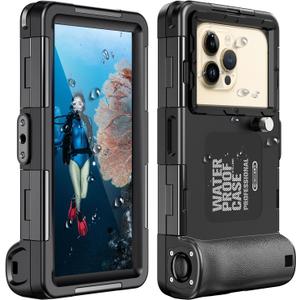 Waterproof Underwater Snorkeling Diving Phone Case for iPhone 17/Air/16/15/14/13/12/11 Pro Max Galaxy S25/S24/S23/S22[50ft/15m] Professional Scuba Diving Case Underwater Photo Video Cover - Black