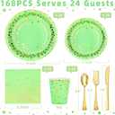 Green Paper Plates, 168 Pcs Lime Green Plates and Napkins Party Supplies, Birthday Plates Serve 24, for St Patricks Day, Graduation Party Decorations