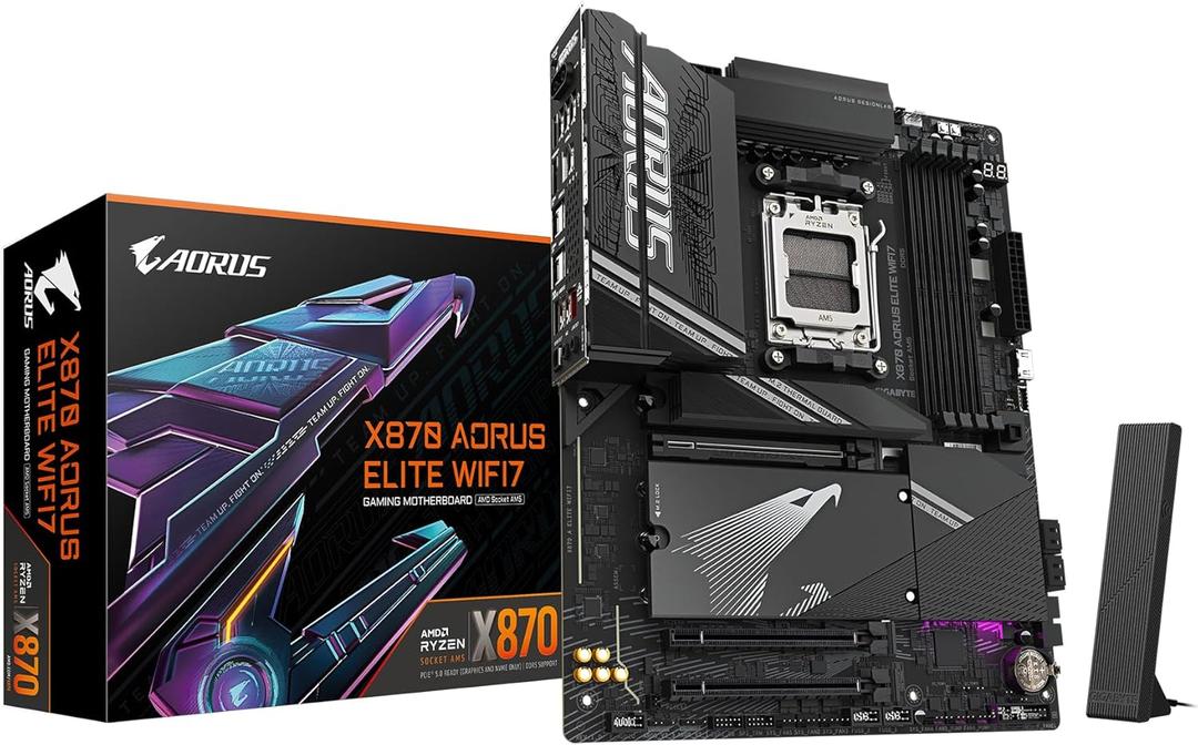 GIGABYTE X870 AORUS Elite WIFI7 AMD AM5 LGA 1718 Motherboard, ATX, DDR5, 4X M.2, PCIe 5.0, USB4, WIFI7, 2.5GbE LAN, EZ-Latch
