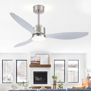 52" Ceiling Fans with Lights and Remote, Quiet DC Motor, 3 Reversible Blades, Modern Brushed Nickel Ceiling Fan with 3-Color LED Light Fandelier for Bedroom Living Room