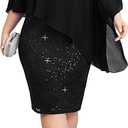 Hanna Nikole Women's Sleeveless Cape Dress with Chiffon Overlay Lace Sequin Bodycon Pencil Dress, 16W, Black