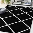 SAFAVIEH Tahoe Shag Collection Accent Rug - 4' x 6', Black & White, Trellis Design, Non-Shedding & Easy Care, 1.2-inch Thick Ideal for High Traffic Areas in Entryway, Living Room, Bedroom (THO676Z)