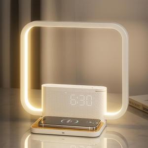 Sunrise Alarm Clock for Heavy Sleepers,Touch Lamps for Nightstand with Wireless Charger Station for iPhone/Samsung,Sound Machine,Wake Up Light with Snooze/Timer/10 Natural Sounds/3 Dimmable