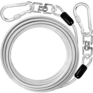 jenico Dog Tie Out Cable: 10 ft Dog Lead for Yard - Heavy Duty Chain Leash Outside for Small Large Dogs Up to 500 lbs - Outdoor Dog Runner Tether (White)