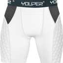 Youper Youth Elite Compression Padded Sliding Shorts w/ Cup Pocket for Baseball, Football (White, X-Small)