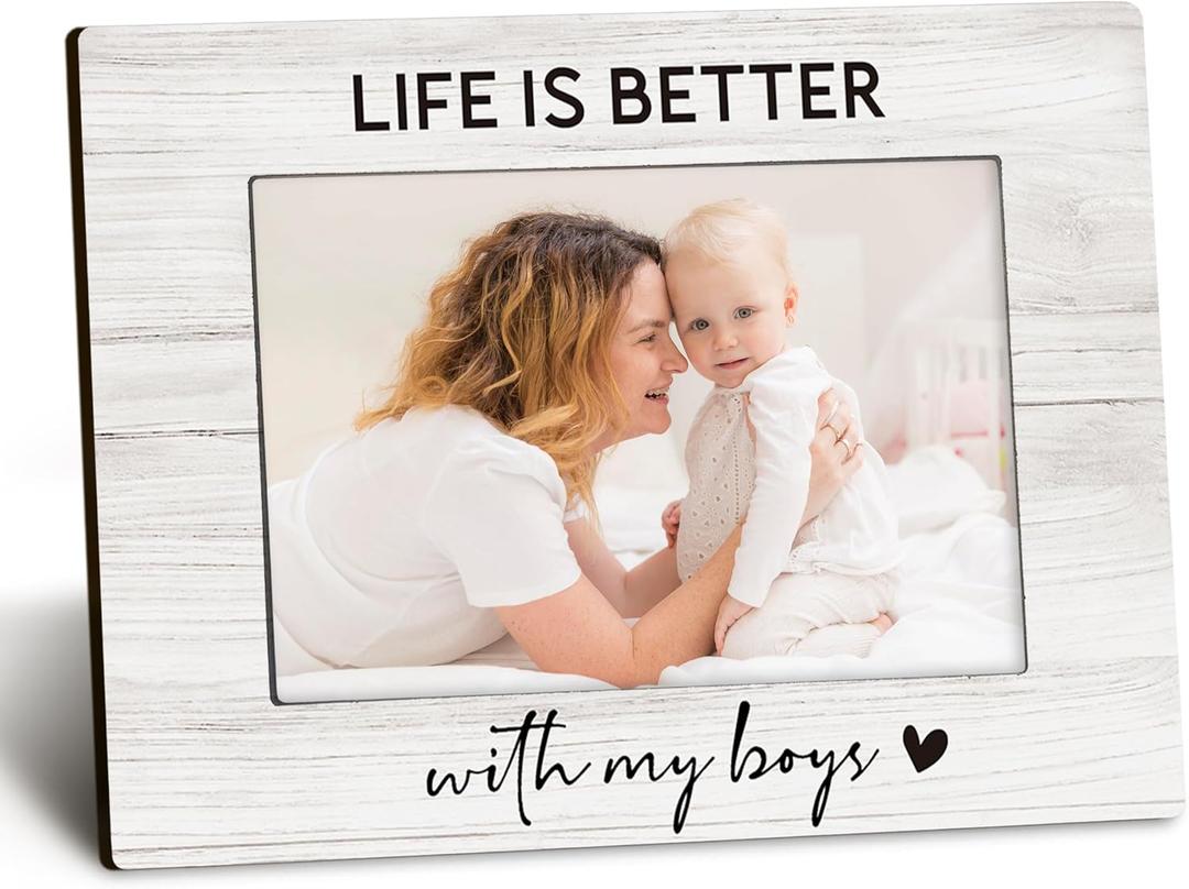 Mom Son 4x6 Picture Frame, Boy Mother Gifts, Mothers Day Birthday Gifts from Boys, Mom of Son Photo Frame, Life Is Better with My Boys Picture Photo Frames for Desk Decor