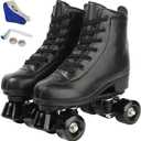 Jessie PU Leather Skates - Premium Adjustable Four-Wheel Roller Skates for Women, Men, Boys & Girls - Indoor & Outdoor, black wheel, 38-Women's 8/ Men's 6.5