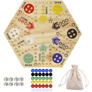 16” Wooden Wahoo Board Game, Original Marble Game Set for 4 or 6 Players