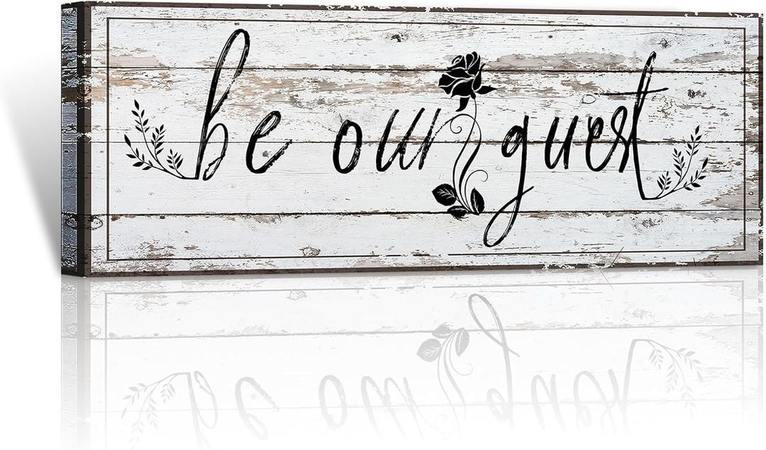 Be Our Guest Sign Canvas Wall Art, 40"x 16" Inspirational Quotes Signs Canvas Painting Artwork, Canvas Print Wall Decor for Living Room Bedroom Home Farmhouse (Grey)
