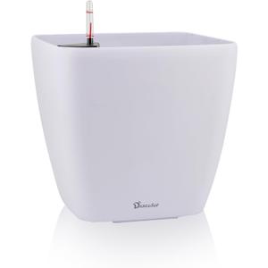 Dexceder 15x14 Self Watering Planter with Wheels Indoor Outdoor, Inner Mat Design, Thickened Large Floor Standing Flower Plant Pot with Water Level Indicator (White Matte)