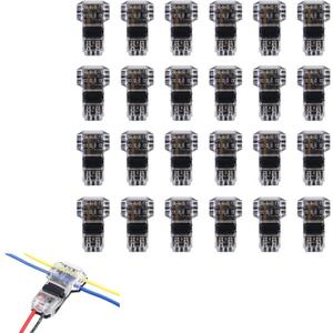 Low Voltage T Tap Connectors - 3 Way 2 Pin, No Wire Stripping, Solderless Wire Splice - 24 Pack (14-18 AWG)