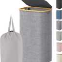 Lifewit 100L Laundry Basket with Lid, Clothes Hampers for Laundry with Bamboo Handles and 1 Removable Bag, Large Foldable Laundry Hamper for Bedroom, Bathroom, Dorm, Laundry Room, Light Gray