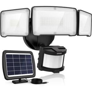 LEPOWER 1600LM LED Solar Security Lights Motion Outdoor, 5500K White Light, IP65 Waterproof Outdoor Flood Solar Light for Yard, Garage, Black