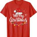 Merry Christmas Lights Red Santa Hat Xmas Family Men Women T-Shirt, S