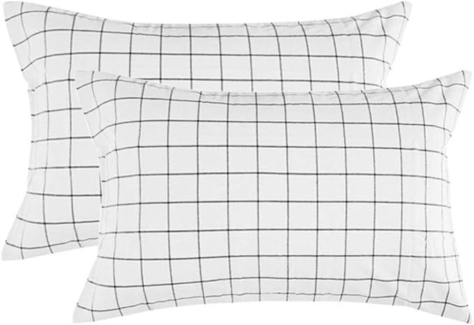 Bed Pillow Case Set (2 Pack), White Grid Plaid Geometric Pattern Printed Pillowcases/Pillow Shams for Modern Duvet Cover/Bed Sheets Set- 20x25 inch