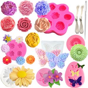 Nimzoekd 10PCS 3D Flower Butterfly Silicone Molds Flower Mold Peony Mold Rose Mold Sunflower Mold flower 7 Cavity Rose Fondant Chocolate Candy Cake Decorating Mold Resin Casting Mold DIY Gift Ornament (pink)