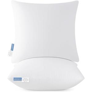 Leeden 18x18 Pillow Inserts Pack of 2, 18 Inch Throw Pillow Inserts, Soft Fluffy Decorative Square Throw Pillows for Couch, Sofa, Bed, and Home Decor White Pillows