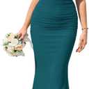 KUTUMAI Off The Shoulder Maxi Long Dress Corset Ruched Bodycon Cocktail Formal Wedding Guest Dresses for Women, Large, Lakeblue