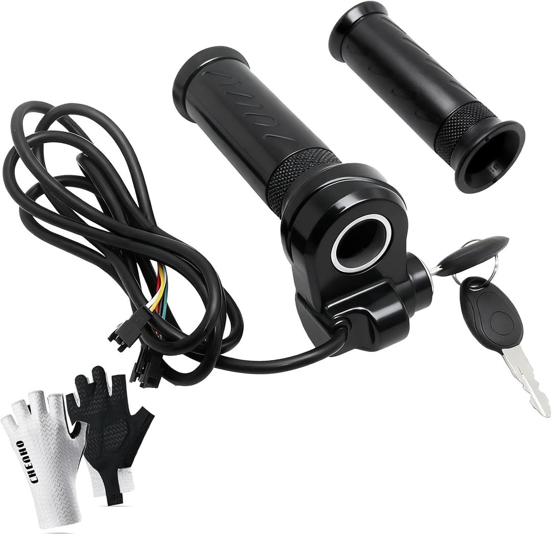Full Twist Throttle for Ridstar Q20, 3-Pin Throttle Grip Universal Fits for Electric Bike & Most E-Scooter 12V-72V Wide Voltage, with 2 Keys Lock and Gloves, Plug and Play
