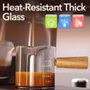 YARRAMATE 2.5 oz/75ML Espresso Shots Cup with Wood Handle (2 Pack), Clear Glass Espresso Measuring Cup, Espresso Shot Glass with Double V-Shaped Spout and Scale, Dishwasher Safe