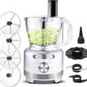 Homtone 16 Cup Food Processor Large, 9-in-1 Vegetable Chopper with 7 Blades for Shredding, Slicing, French Fry Cutting, Meat Grinding, Dough Kneading, 3 Speeds, Dishwasher Safe (Silver, 16 cup)