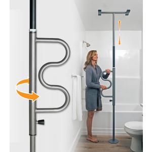 Stander Wonder Pole Plus with Rotating Double Grab Bar, Tension Mounted Security Pole for Seniors & Elderly Adults, No-Drill Floor to Ceiling Transfer Pole for Home & Bath Safety, Graphite, Supports 300 pounds