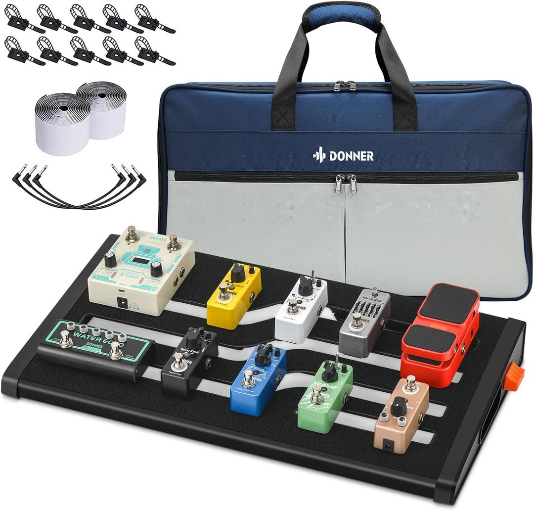 Donner Guitar Effects Pedal Board, DB-S200 Large Power Supply Pedalboard Set with Convertible Bag Backpack, 60" Adhesive Backed Hook-and-Loop and Power Supply Mounting Device, 18.11" x 12.76" (460 * 324 * 67 mm)