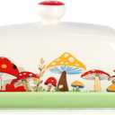 Mushroom Butter Dish With Lid for Countertop,Ceramic Butter Container Mushroom Decor,Butter Tray Large Butter Dish Covered for Cute Kitchen Accessories,Accesorios Para Cocina