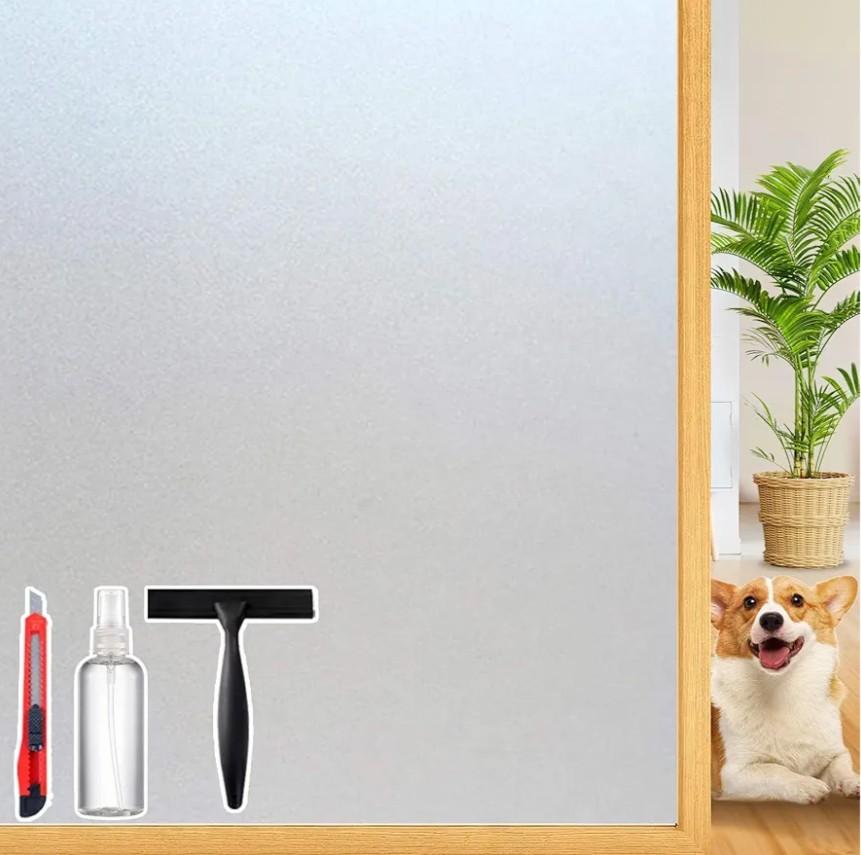 Frosted Glass Window Privacy Film Decorative, Bathroom Window Privacy Film for Glass Windows Cover, Static Cling, Removable, Reusable, Anti-UV, Anti-Glare, Heat Blocking, 17.5 by 78.74 inch Set of 3