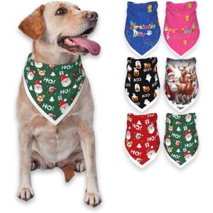 2 x Christmas Dog Bandanas,Reflective Dog Bandana for Night Safety,Adjustable Santa Claus Dog Scarf Triangle Boy and Girl Pet Scarves for Medium Dogs,Green,M