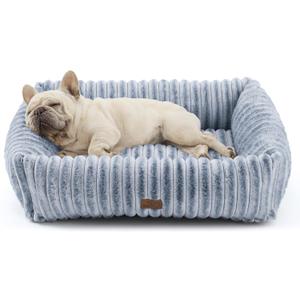 Bedsure ComfyFleece Cute Dog Bed Medium Size Dog - Washable Furry Puppy Beds, Rectangle Orthopedic Corduroy Fleece Pet Beds with Removable Zipper Cover, 30x24x8inches,Blue Indigo