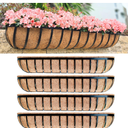 aLaGreen Wall Hanging Planters (48 Inch, 4 Pack) Long Window Flower Box Planter with Coco Liner, Black Metal Rectangular Outdoor Plants Attach to House Horse Trough Fence Balcony Garden Porch Patio