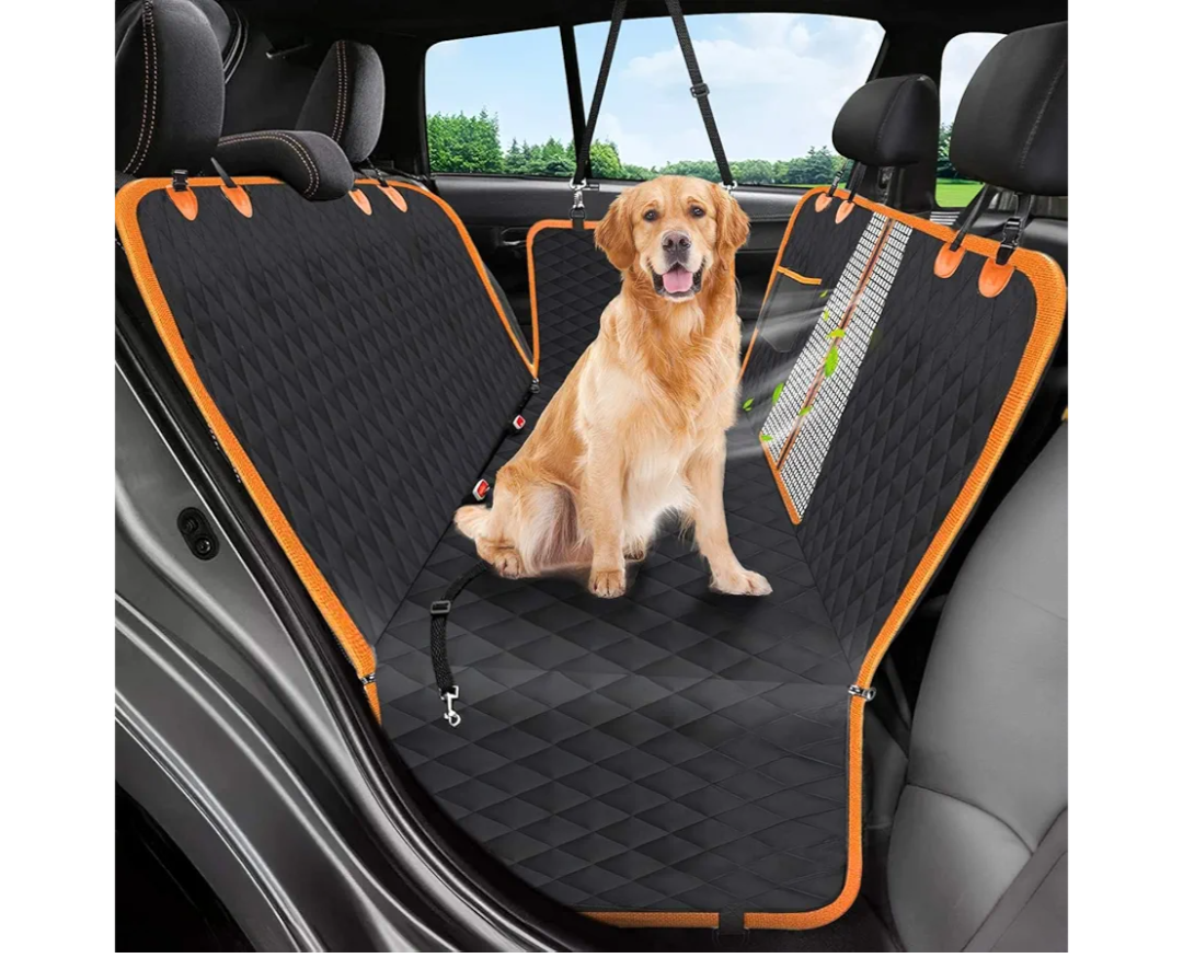 Dog Car Seat Cover, 600D Heavy Durable Dog Seat Cover for Back Seat, 100% Waterproof Scratch Proof Nonslip Dog Hammock for Car with Side Flap, Pet Seat Covers with SeatBelt for Cars Sedan SUV Trucks