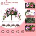 Artificial Flowers for Outdoors with 120 Blooms, Faux Silk Flowers for Outside, UV Resistant Fake Petunias Plants for Hanging Baskets Fence Patio Balcony Garden Cemetery (Purple Red 4 Packs)