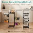 4 Tier Kitchen Fruit Vegetable Storage Cart with One-Piece Rotating Basket, Pantry Organizer Shelf Rack Floor Stand for Veggie Onion Potato Produce Spice, Rolling Snack Cart on Wheels, Black