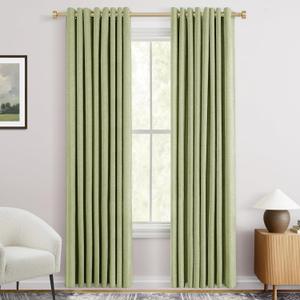 Sage Green Blackout Curtains 84 inch Long for Bedroom Grommet Chenille Velvet Curtain Light Blocking Thermal Insulated Rustic Textured Farmhouse Living Room Black Out Drapes Light Green 2 Panels