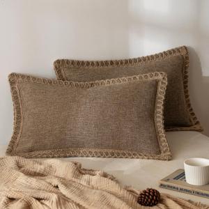 MIULEE Pack of 2 Decorative Throw Pillow Covers Modern Farmhouse Outdoor Pillow Covers Neutral Linen Burlap Pillowcases Cushions for Couch Bed Living Room Sofa, Coffee 12 x 20 inches 30 x 50 cm