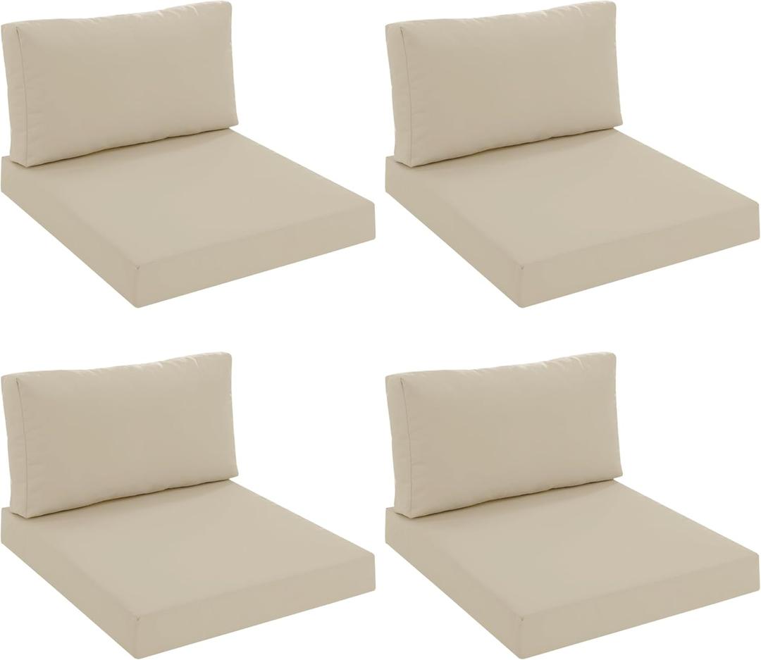 Patio Furniture Cushions Replacement Set of 4, Outdoor Deep Seat Couch Cushion and Backrest Pillow with Waterproof Removable Cover for Sectional Sofa Set, 25.6 x 25.6 Inch, Cream