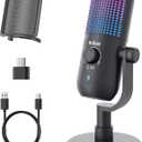 USB Condenser Microphone for PC Gaming,Streaming&Podcast,Plug & Play RGB Desktop Mic with One-Touch Mute,Cardioid Noise-Canceling Computer Mic for Twitch,YouTube,Recording on PC & Laptop(Black)