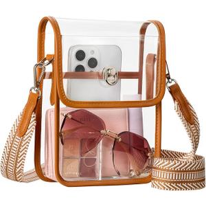 JANTHYE Clear Purse Bag for Women Stadium Approved, Clear Crossbody Bag for Concerts Sports Events Festivals, Brown