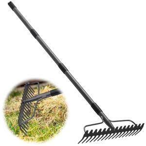 Rake, 17 Tines with 49 Inch Handle, 17 Inch Wide Heavy Duty Garden Thatch Leaf Rake for Raking Leaf Loosening Soil Gathering Mulch Leveling Rocks, Rustproof Metal Bow Rakes for Leaves Grass