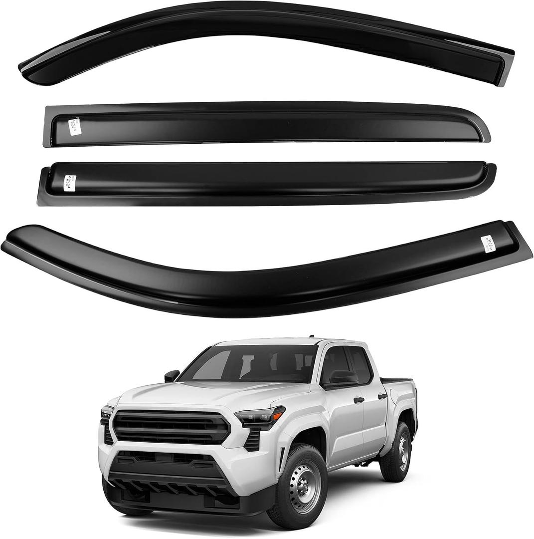 Tape-On Window Rain Guards Side Window Deflectors Vent Visors,Compatible with Toyota Tacoma 2024 2025 2026 Double Cab Only, Exterior Accessories, 4-Piece Set, Black