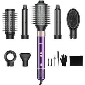 Vincofy 7-in-1 Hair Dryer Brush and Hair Styler Set – Fast Drying, Curling, Straightening & Volumizing – Hot Air Styling Tool with No Heat Damage – for All Hair Types – Lavender