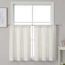 Chyhomenyc Jack Ivory Curtains 24 Inch Length 2 Panels, Faux Denim Fabric Kitchen Cafe Curtains for Bathroom Basement, Small Farmhouse Window Treatments Rod Pocket, Each 30 W x 24 L, 2PCS