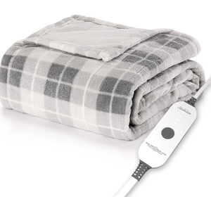 Sunbeam Microplush Sherpa Electric Heated Throw Blanket-Black/White Plaid 60×70"