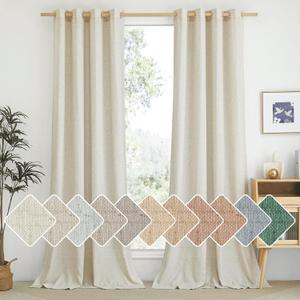 NICETOWN Flax Linen Semi Sheer Curtains 96 inches Long, Grommet Vertical Drapes Privacy Added with Light Filtering Window Treatments for Bedroom/Living Room, Natural, W55 x L96