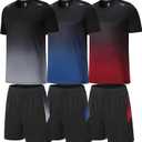 BOOMCOOL Gym Clothes workout shorts and long sleeve shirts for men running dry fit athletic outfits sets 6 pack (XX-Large, Black Blue Red)