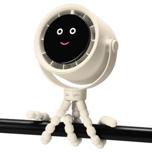 Stroller Fan Portable, Personal Fan for Travel, Digital display, Detachable 5 Speeds Rechargeable 360 Rotate Flexible Tripod Fan, For Home Office Stroller Camping - Rice White