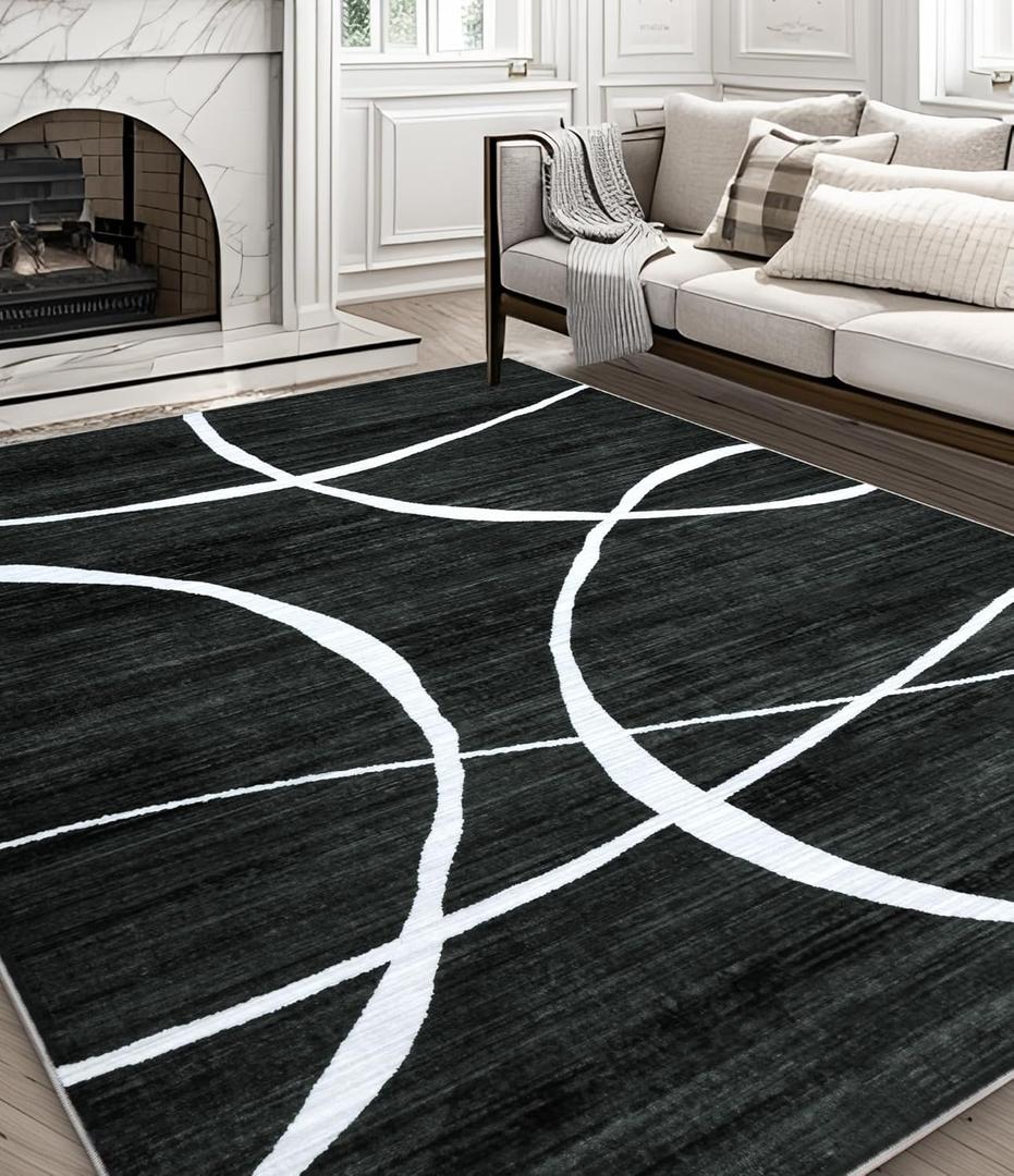 YIHOUSE Alfombra de rea 6x9 Black Curve